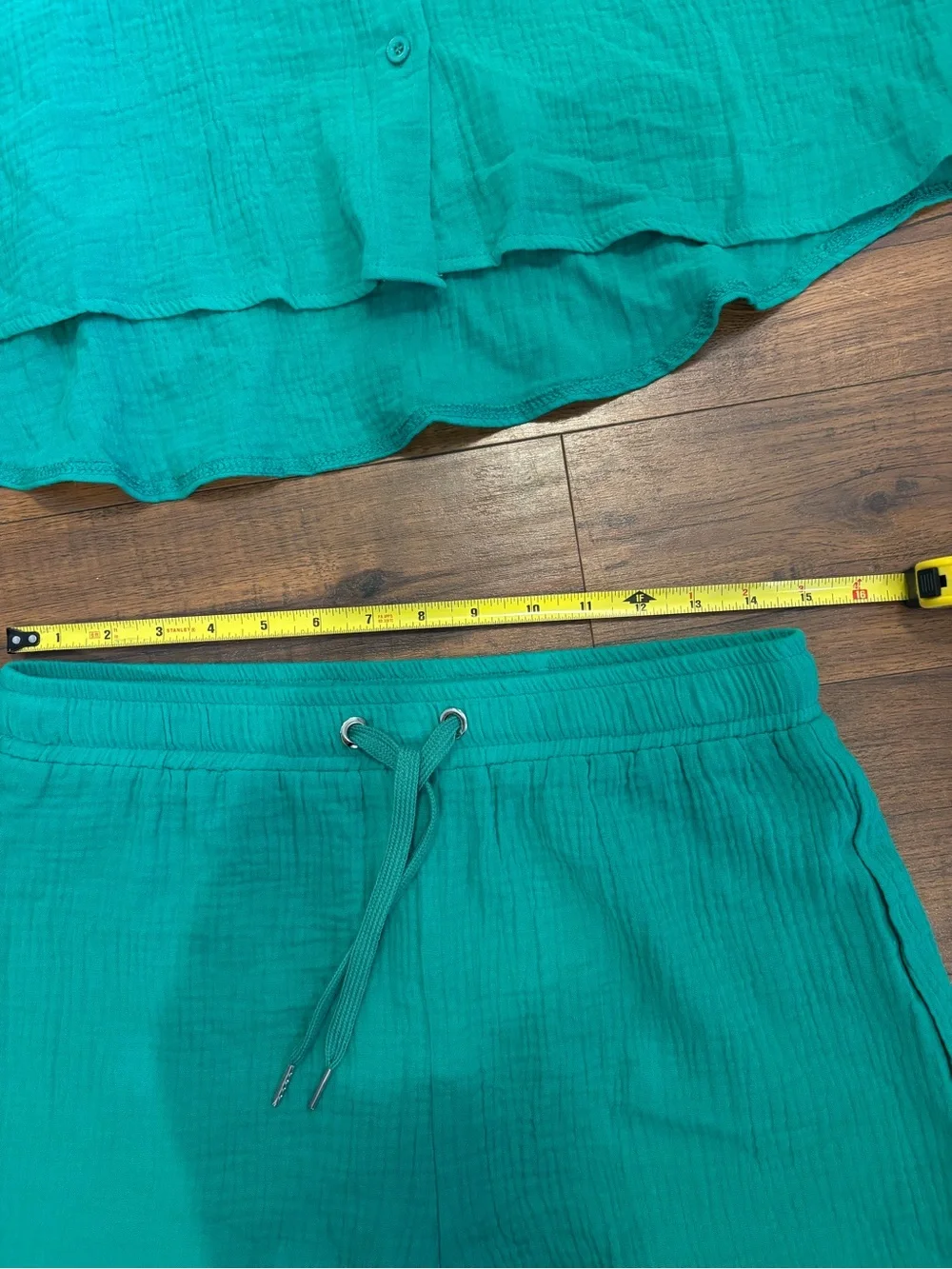 2 Peice Matching Set Gauze Kelly Button Up Shirt Shorts Textured Oversize Large
